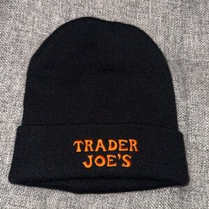 Trader Joe’s black embroidered logo beanie one size